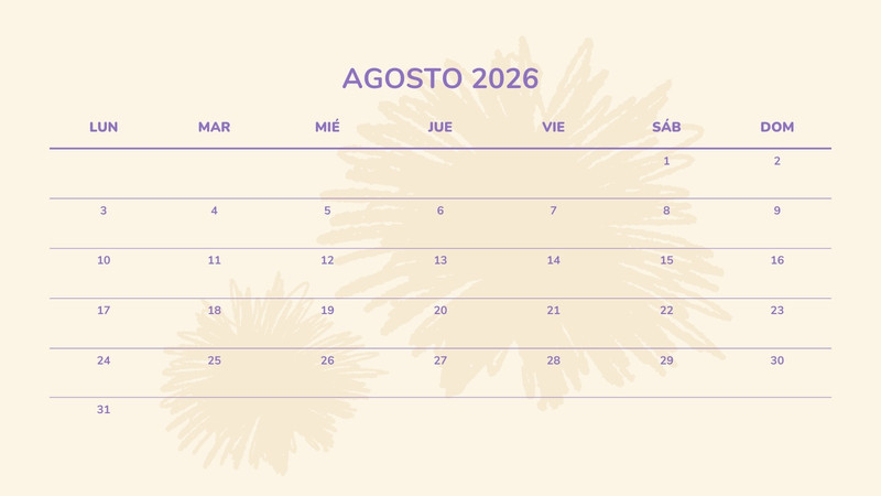 Calendarios de agosto 2026 para imprimir - Plantillas | Canva