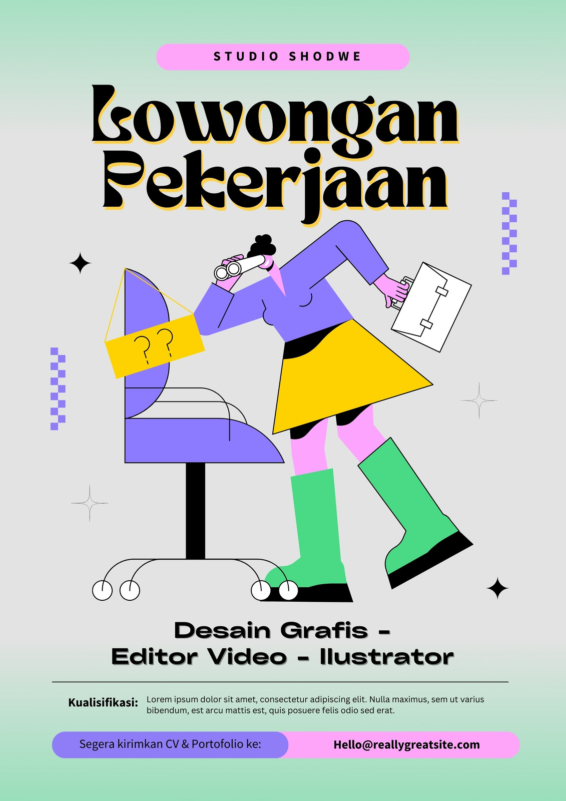 Hijau Dan Ungu Ilustrasi Pamflet Lowongan Pekerjaan