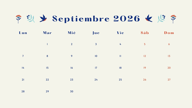 Calendarios de septiembre 2026 para imprimir - Plantillas | Canva