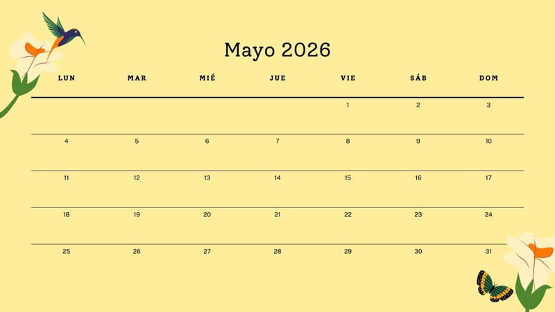 Calendarios de mayo 2026 para imprimir - Plantillas | Canva