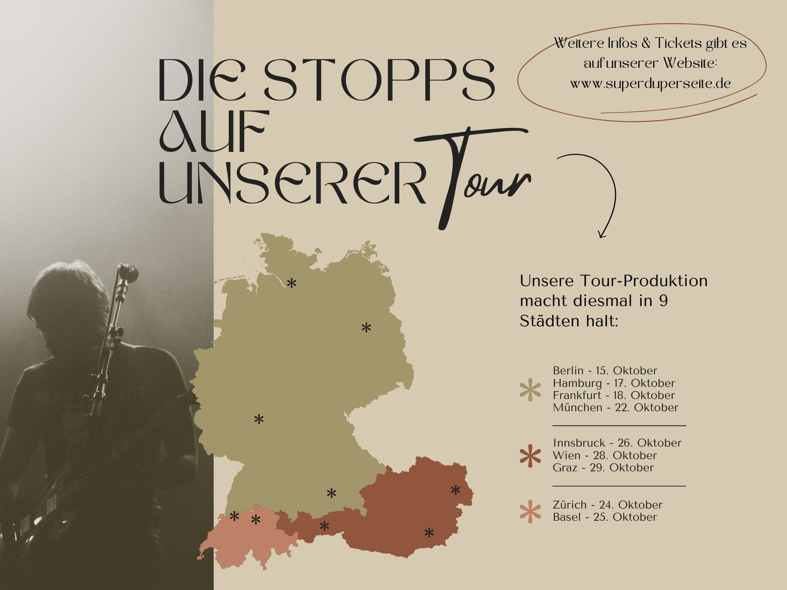 Infografik mit DACH-Karte in modernem elegantem Stil in Beige Schwarz Braun