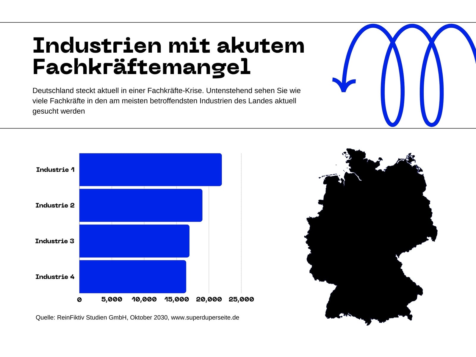 Infografik mit Deutschlandkarte in geometrischem Business-Stil in Blau Weiß Schwarz