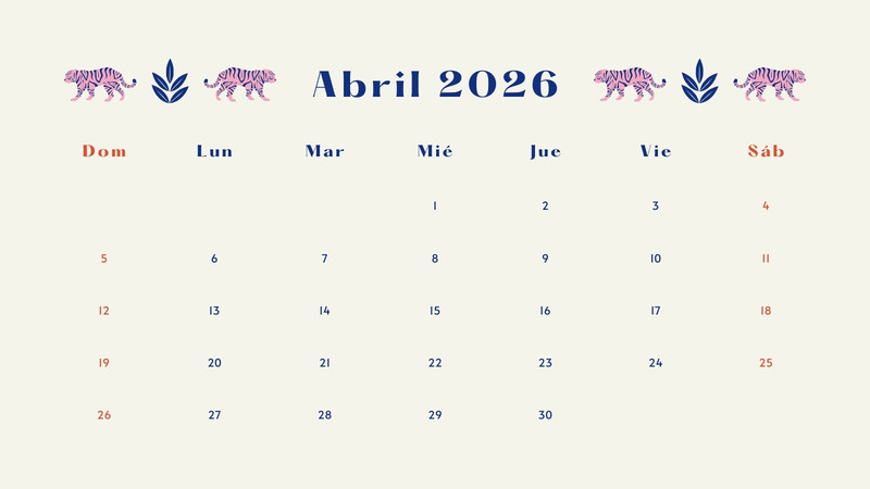 Calendarios de abril 2026 para imprimir | Canva