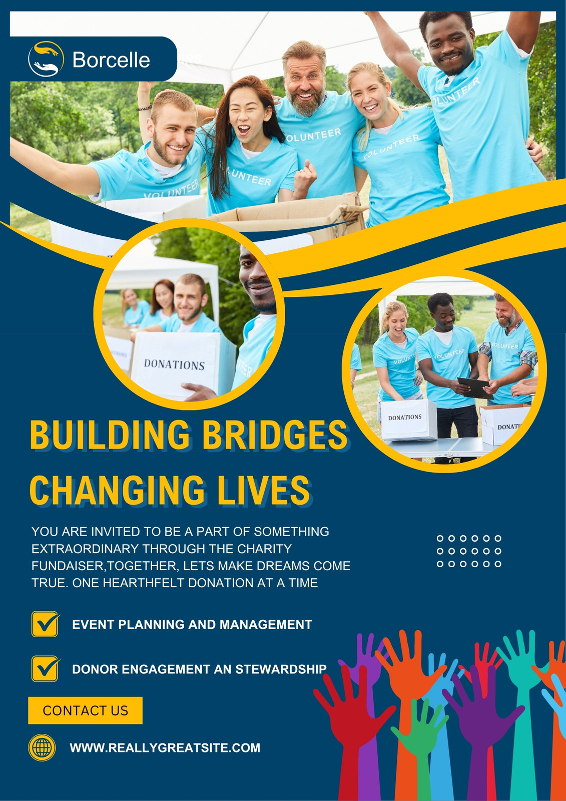 Blue and Yellow Simple Fundraising Charity Poster