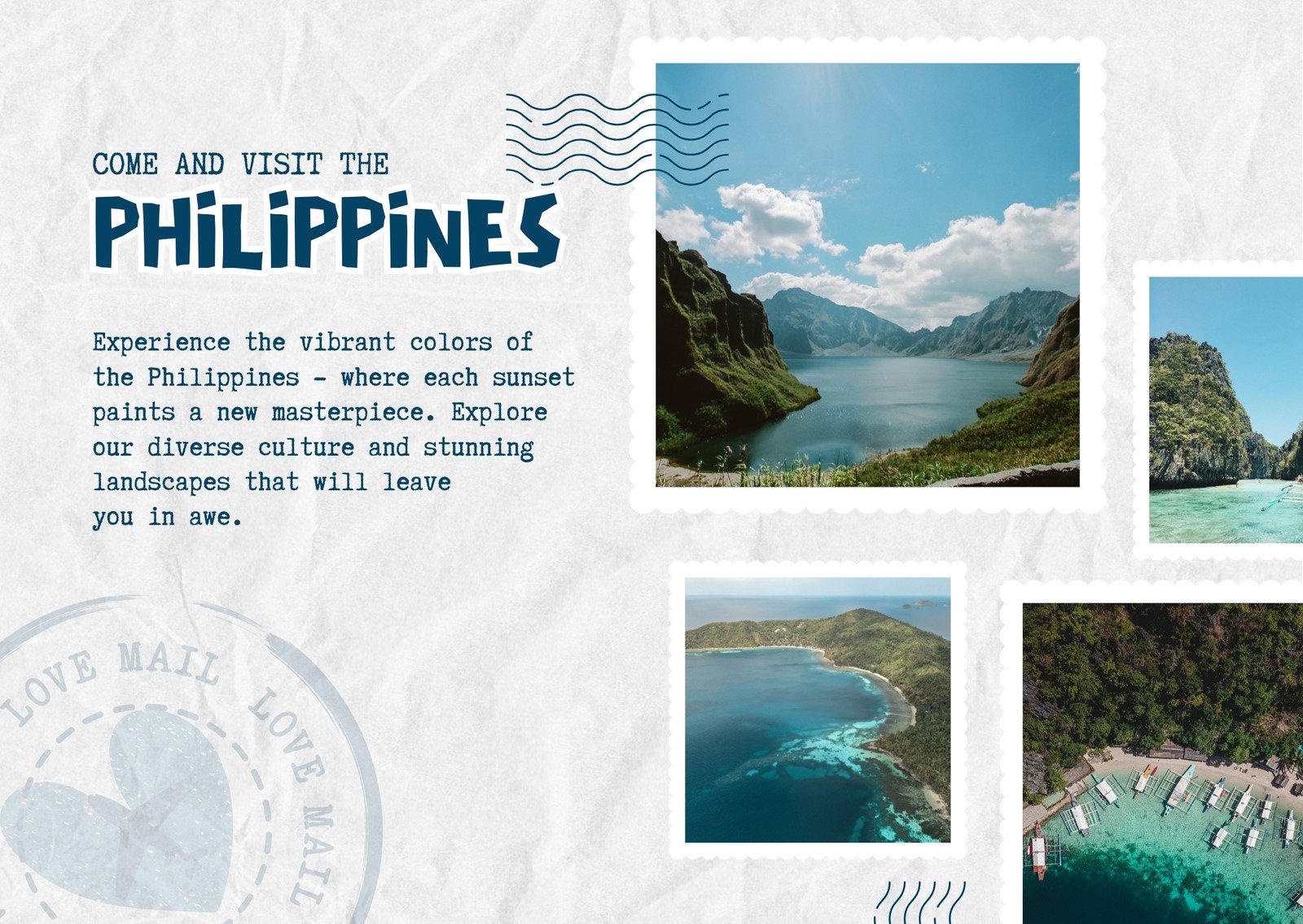 White and Blue Paper Photo Stamp Travel Philippines Postcard
