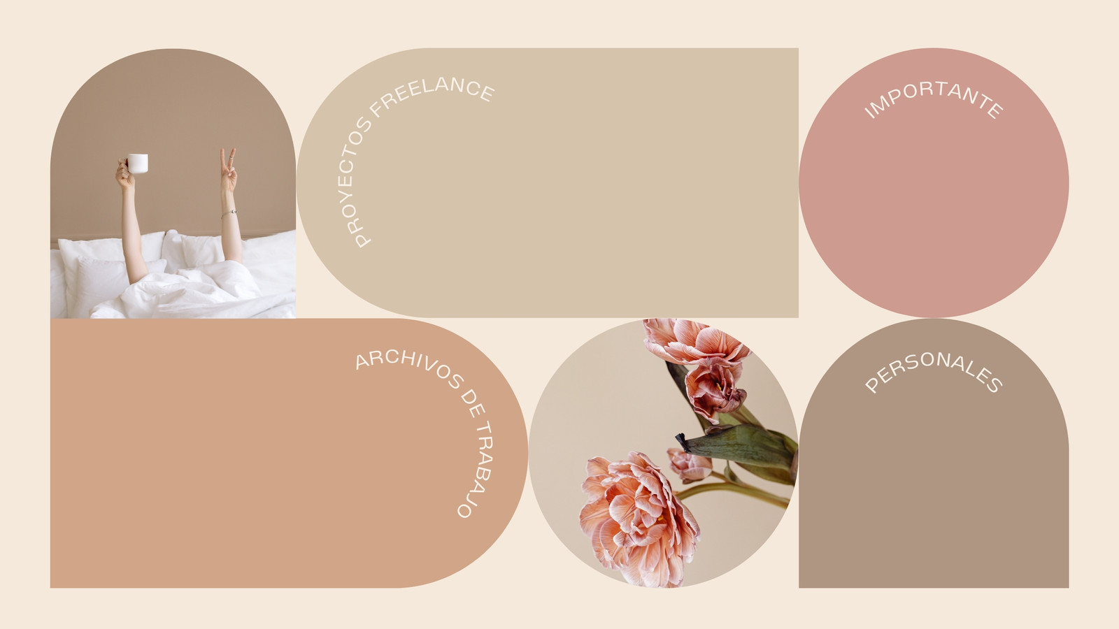 Rosa Marrón Beige Simple Minimalista Geométrico Foto Cuadrícula Flor Organizador Círculos Arcos Fondo de pantalla