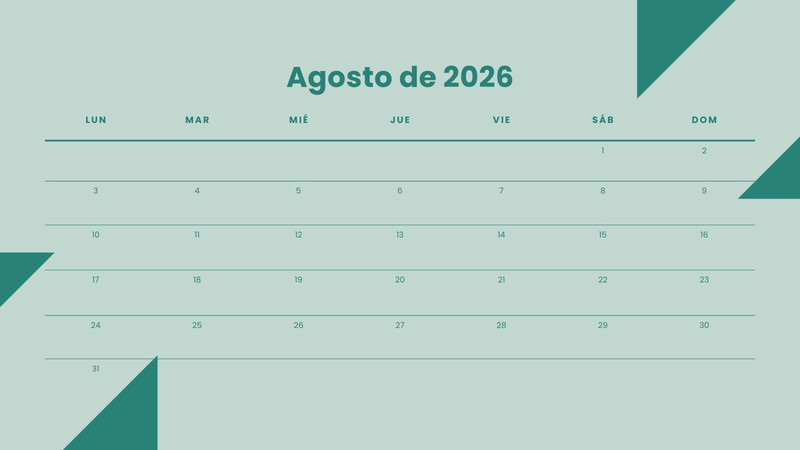 Calendarios de agosto 2026 para imprimir - Plantillas | Canva