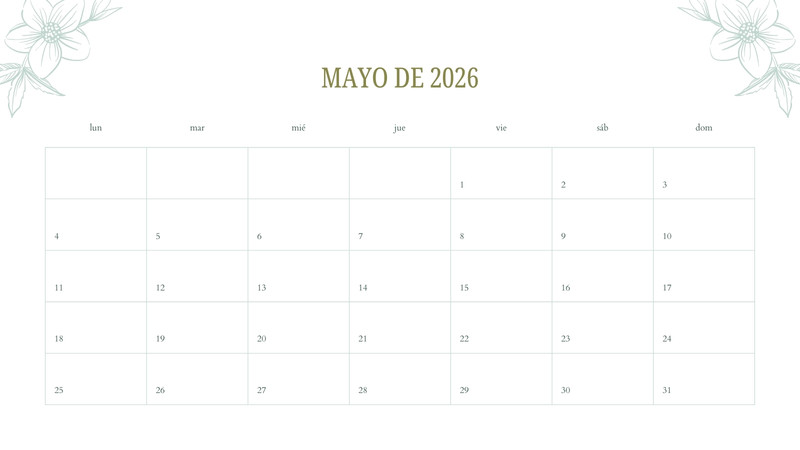 Calendarios de mayo 2026 para imprimir - Plantillas | Canva