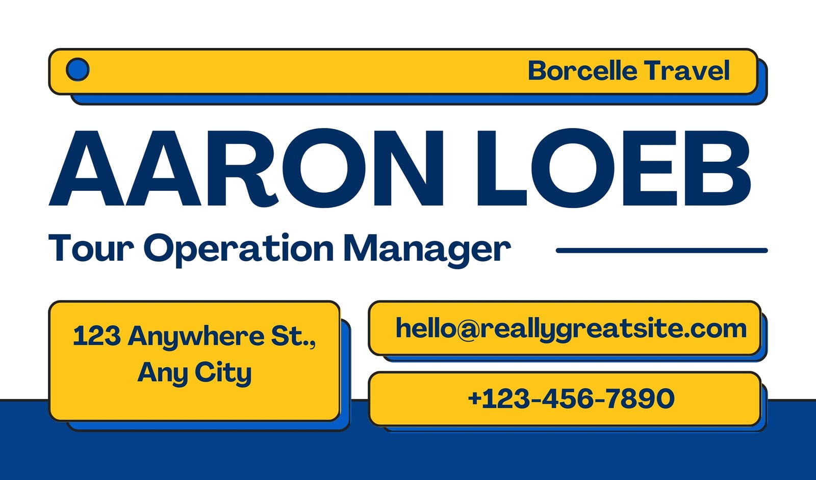 Blue and Yellow Tour Operator Business Card