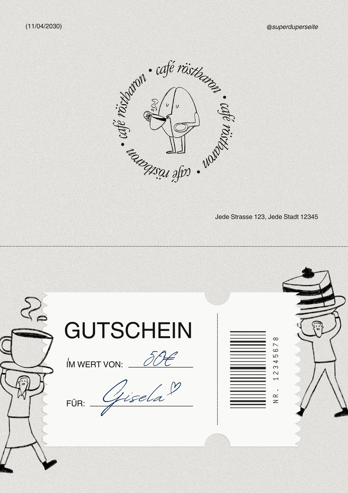 Creme Schwarz Illustrativ Cafe Gutschein A4 Dokument Creme Schwarz Illustrativ Cafe Gutschein A4 Dokument