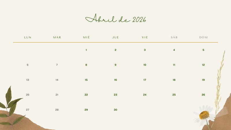 Calendarios de abril 2026 para imprimir | Canva