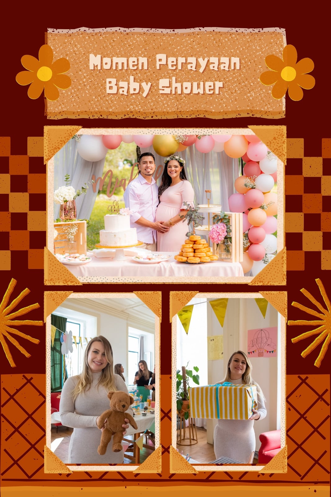 Oranye dan Kuning Ilustrasi Baby Shower Photo Collage