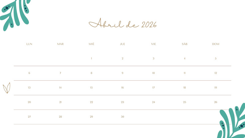 Calendarios de abril 2026 para imprimir | Canva
