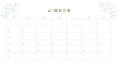 Calendarios de agosto 2026 para imprimir - Plantillas | Canva