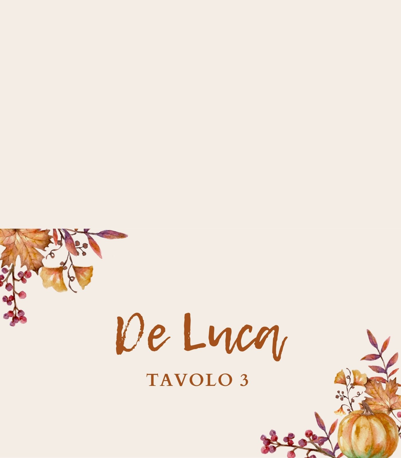 Marrone e Arancione e Raffinato Promozioni Stagionali Biglietto Segnaposto