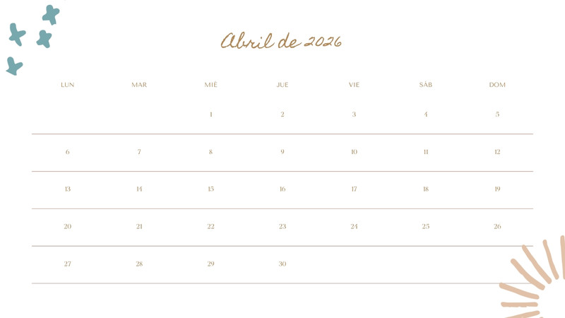 Página 2 - Calendarios de abril 2026 para imprimir | Canva