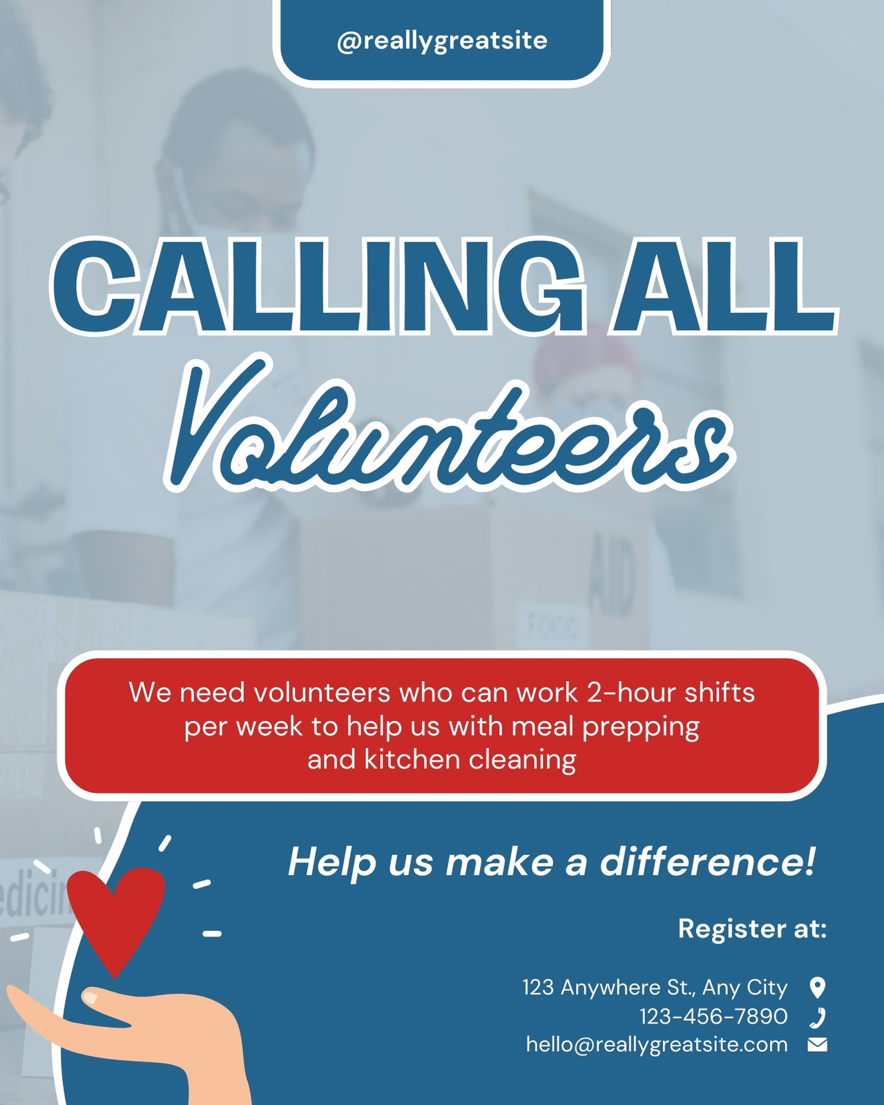 Blue and Red Illustration Volunteer Nedeed Instagram Post