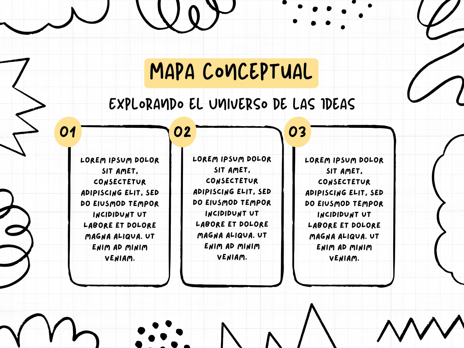 Gráfico Mapa Conceptual Doodle Negro y Amarillo