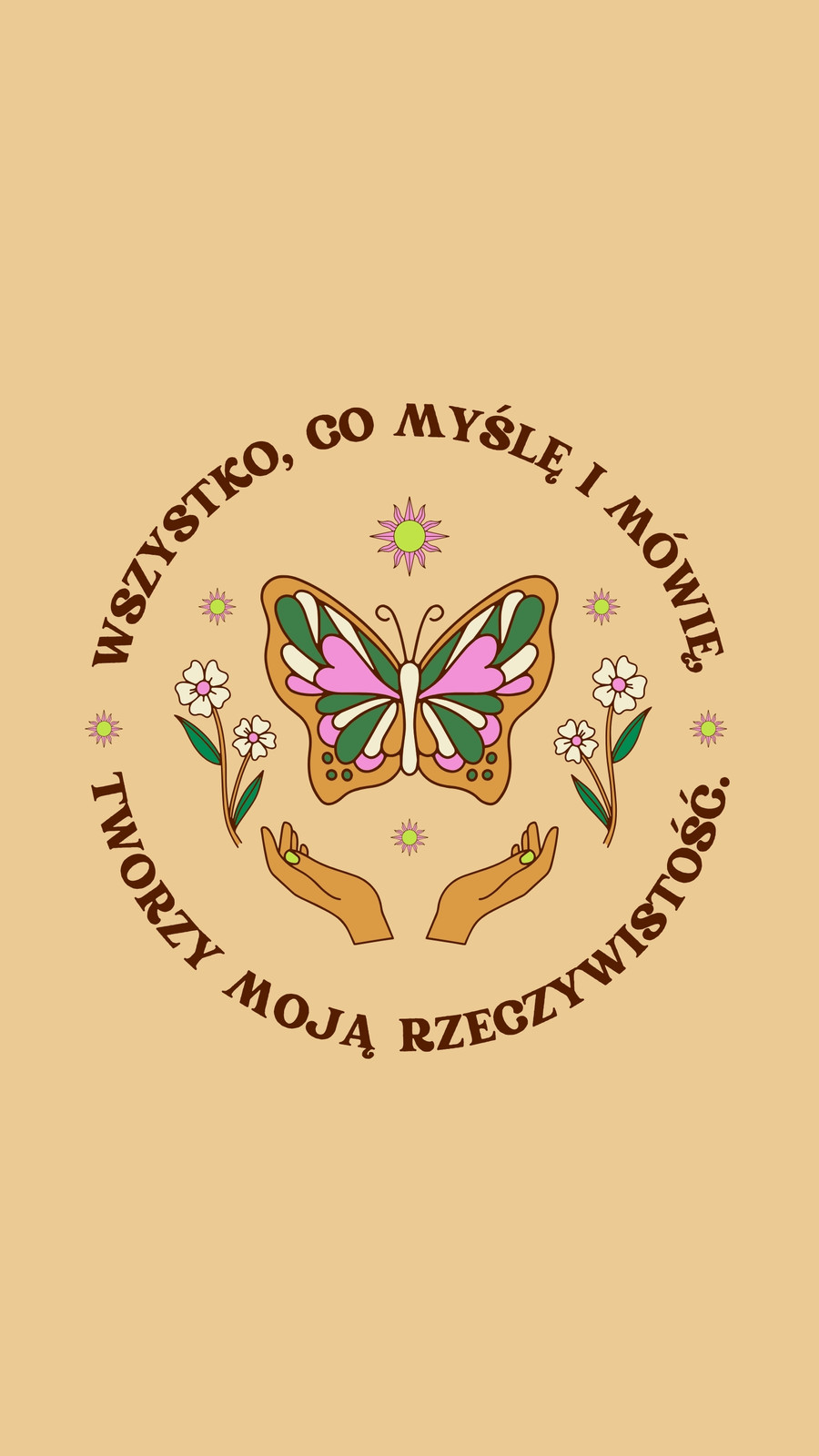 Jasnobrązowa Ciemnozielona Ilustracyjna Spokojna Świadomość Psychodeliczna Tapeta na telefon – cytat