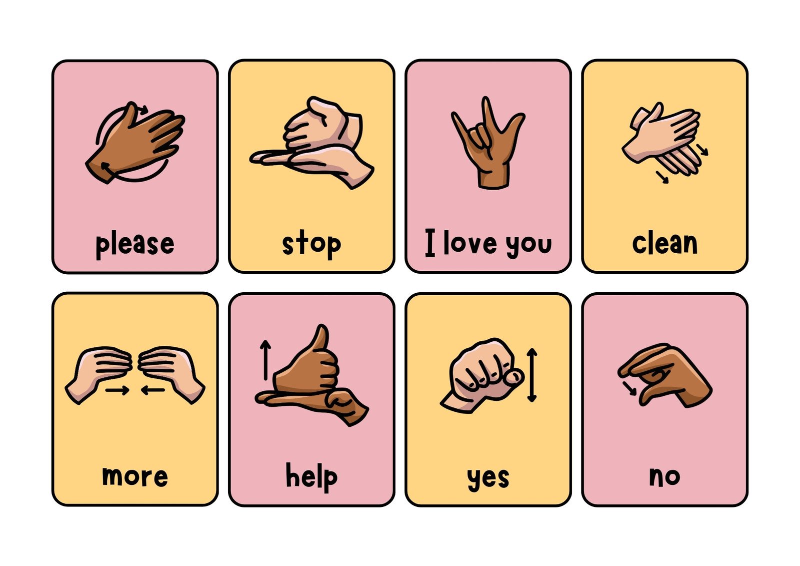 American Sign Language Flashcards in a Pink Yellow Simple Style