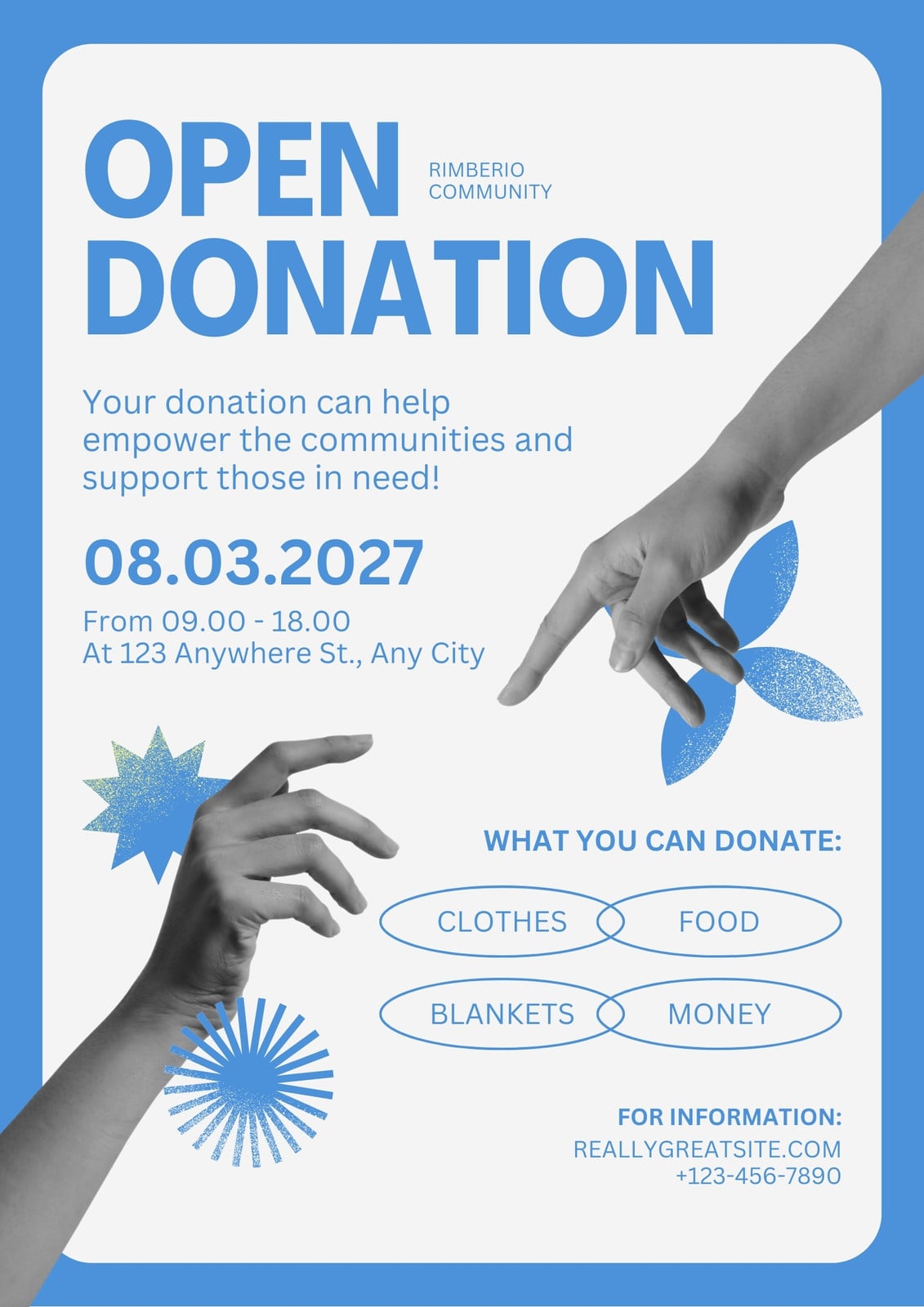 Blue White Bold Open Donation Event Poster