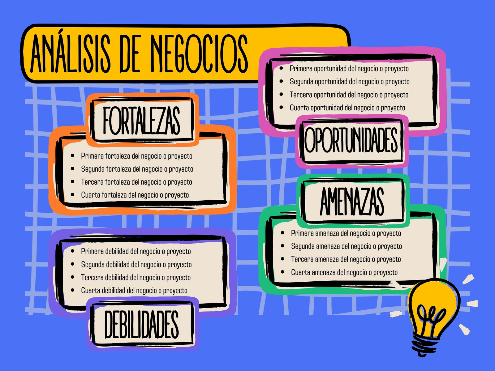 Análisis FODA - Tabla FODA - Dibujos, doodle y azul - Matriz FODA