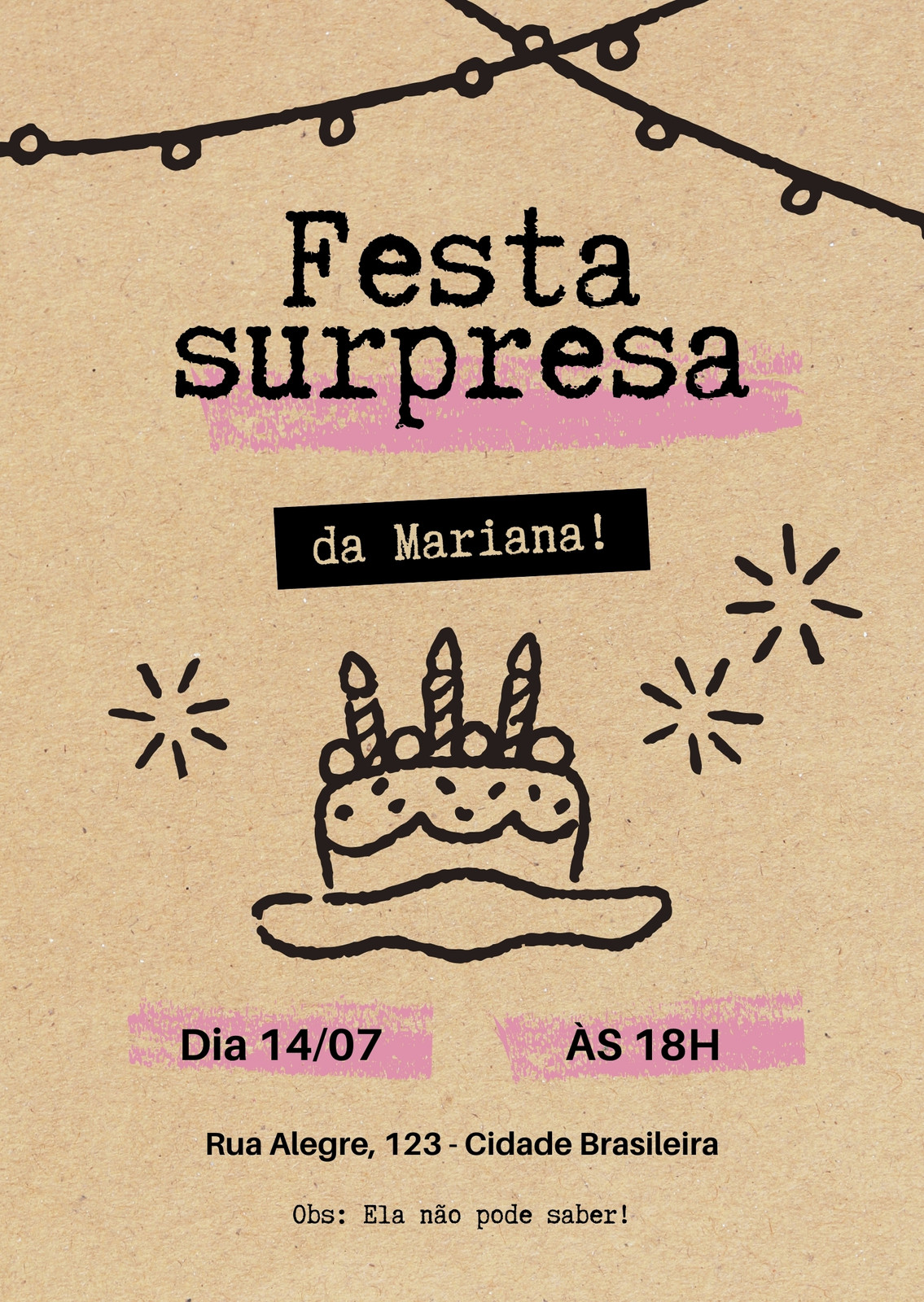 Convite Virtual Festa Surpresa de Aniversário Divertido Bege