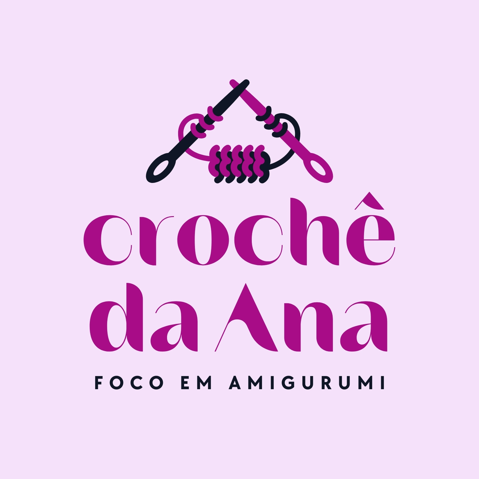 Logotipo de crochê geométrico simples rosa e preto
