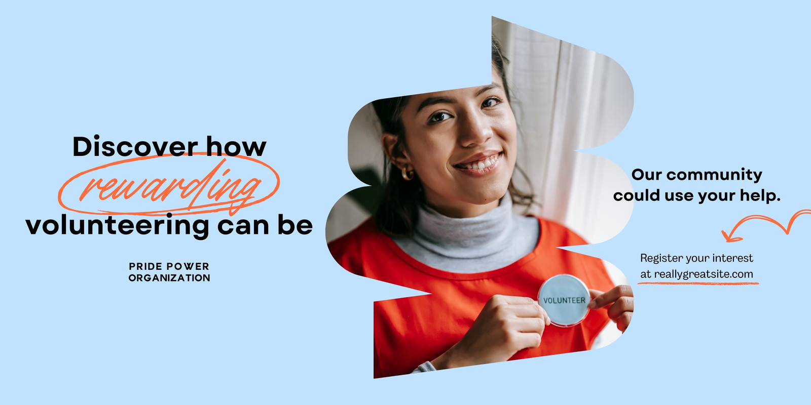 Light Blue Orange Black Expressive Shapes Gain Volunteers/ Raise Funds Banner