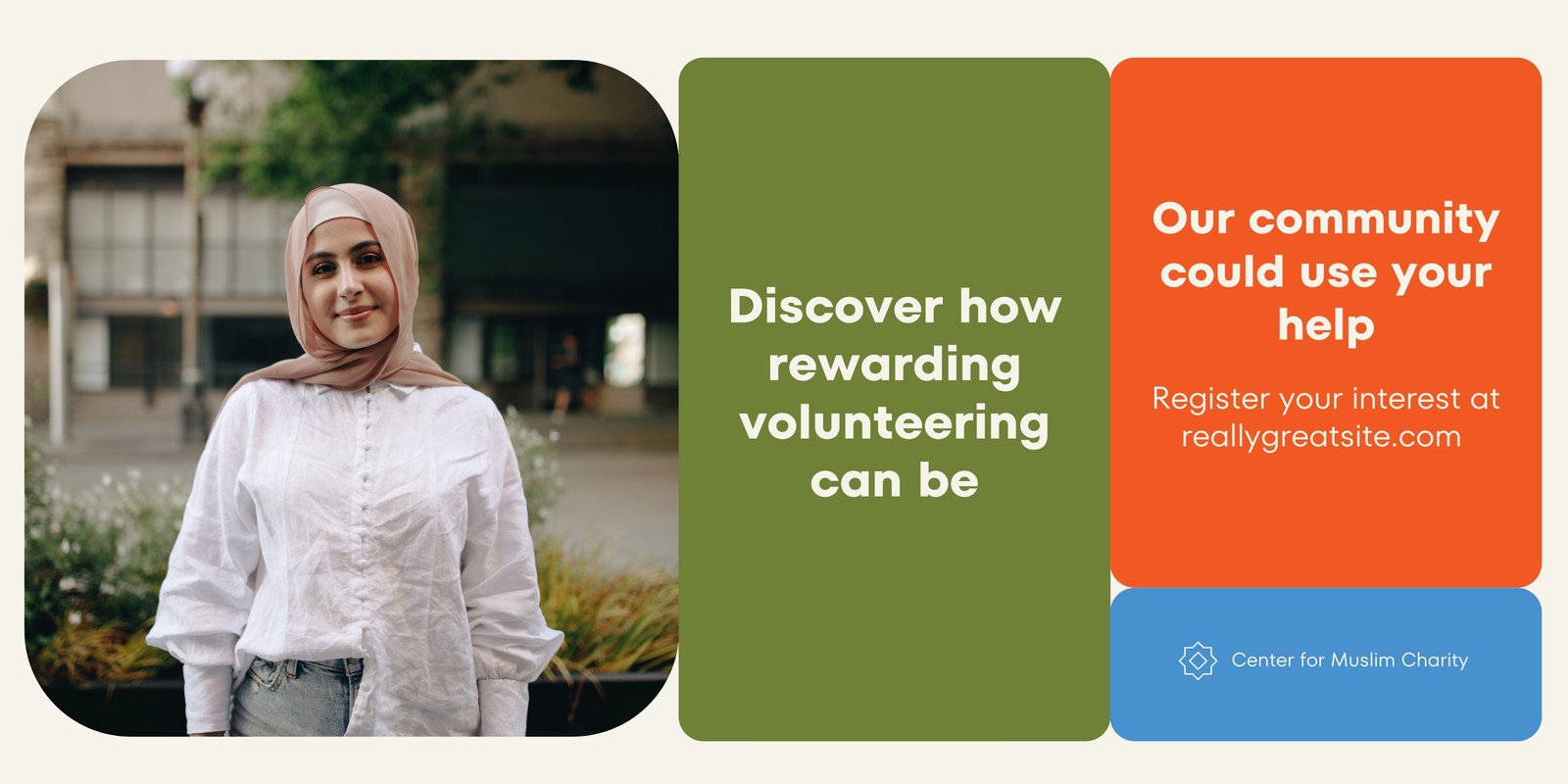 Olive Green Orange Light Blue Clean and Corporate Gain Volunteers/ Raise Funds Banner