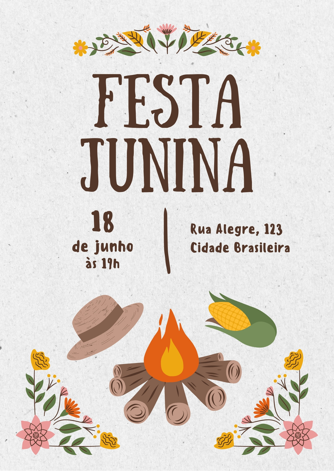 Convite Festa Junina Floral Outono