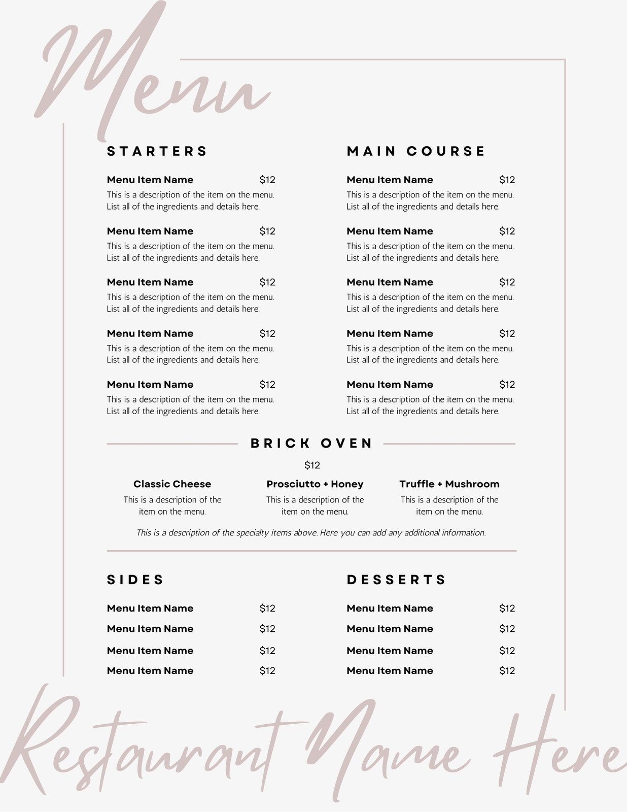 Neutral Modern Menu