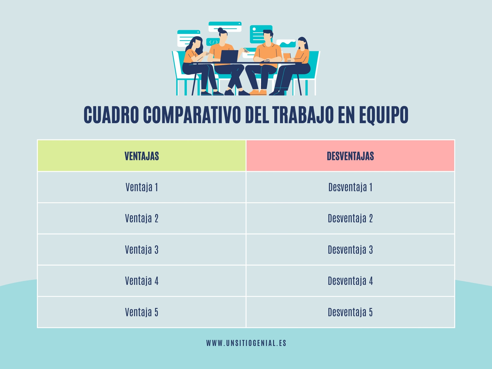 Gráfico Cuadro Comparativo Tabla Equipo de Trabajo Ilustrado Formal Azul