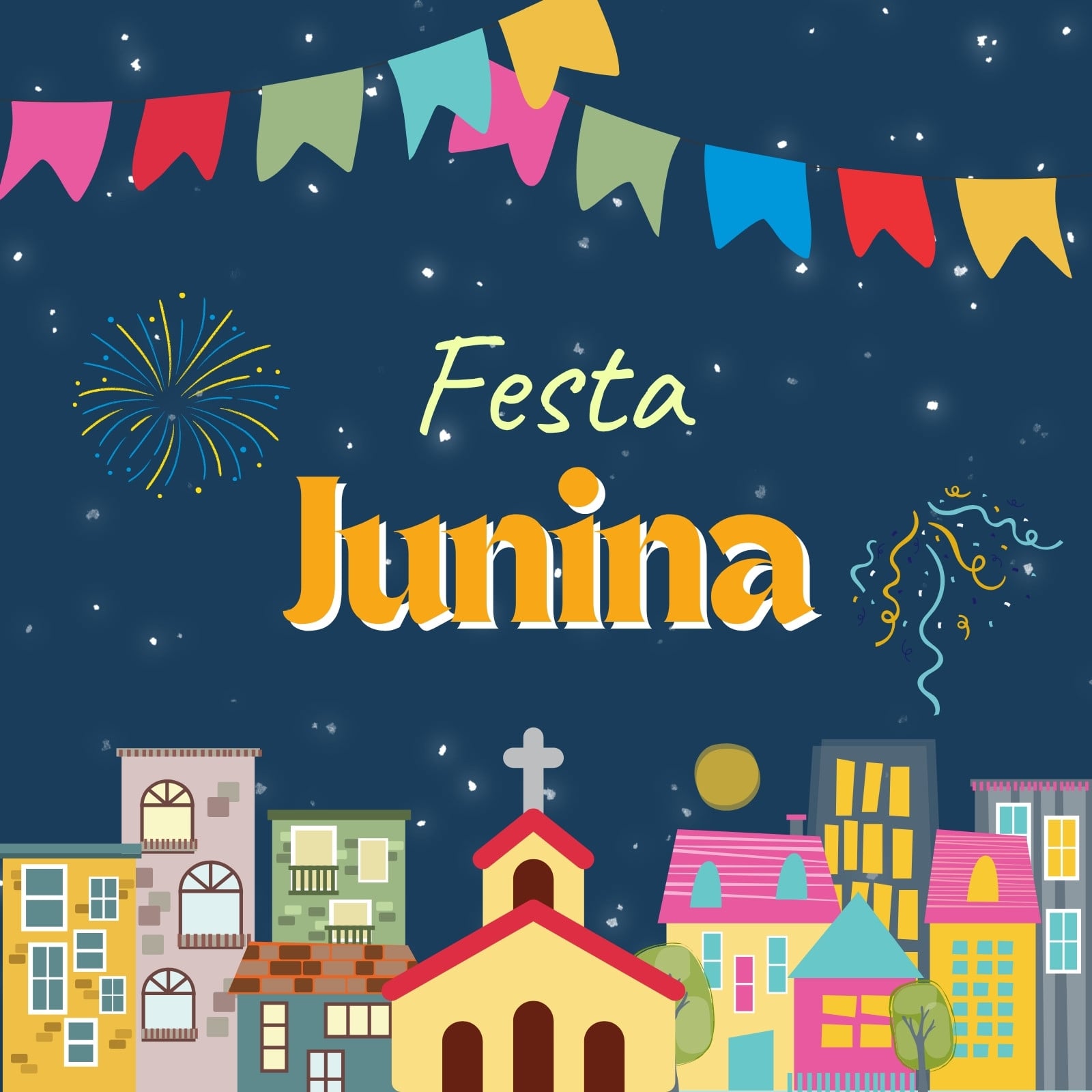 Azul Amarelo e Rosa Tradicional Festa Junina Post para Instagram