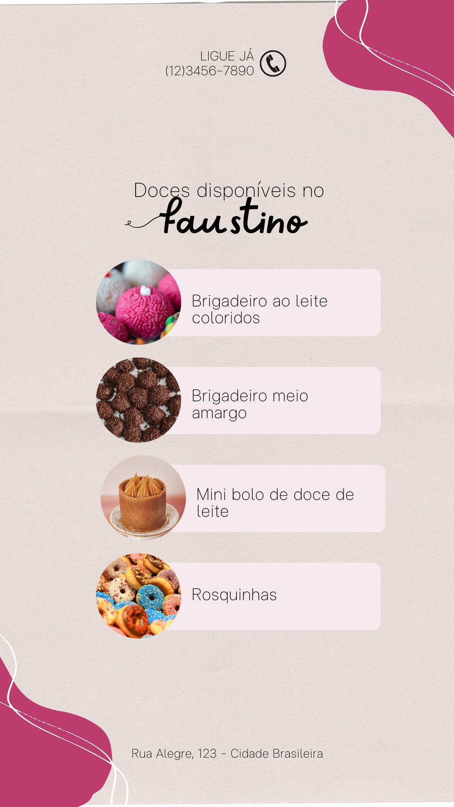 Doces disponíveis instagram story