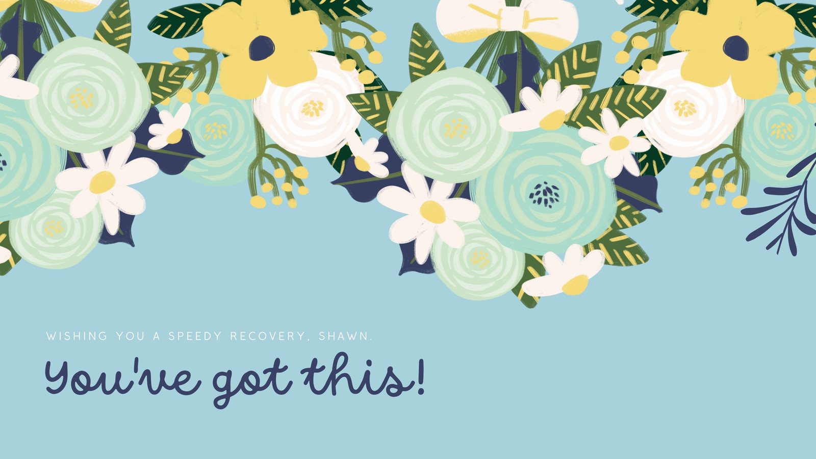 Light Blue Indigo Yellow Floral Illustrative Get Well Soon Sympathy Group Greeting Card