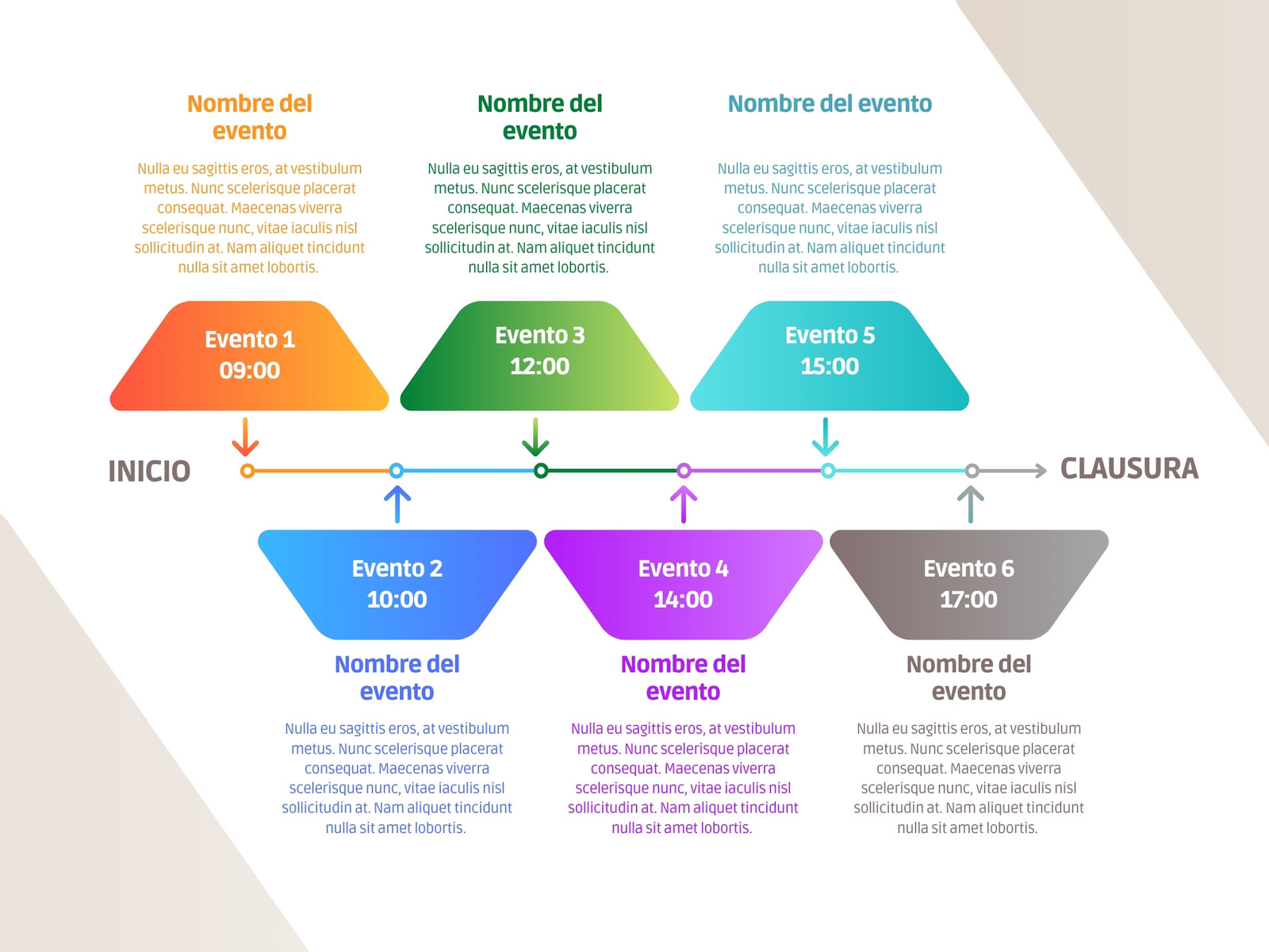 Gráfico Línea de Tiempo Timeline Seis Eventos Empresarial Multicolor