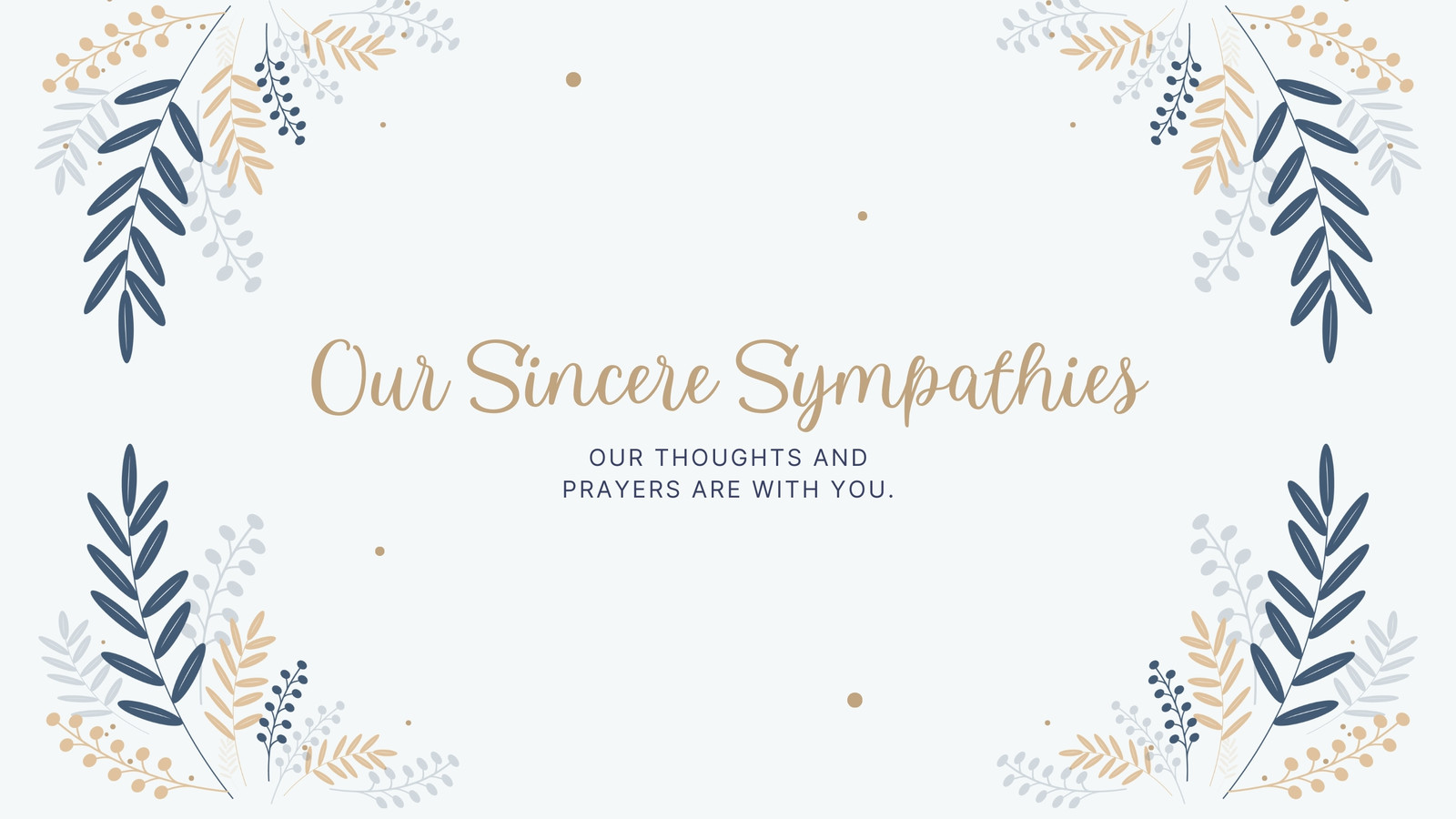 White Pastel Blue Gold Floral Illustrative Funeral Sympathy Group Greeting Card