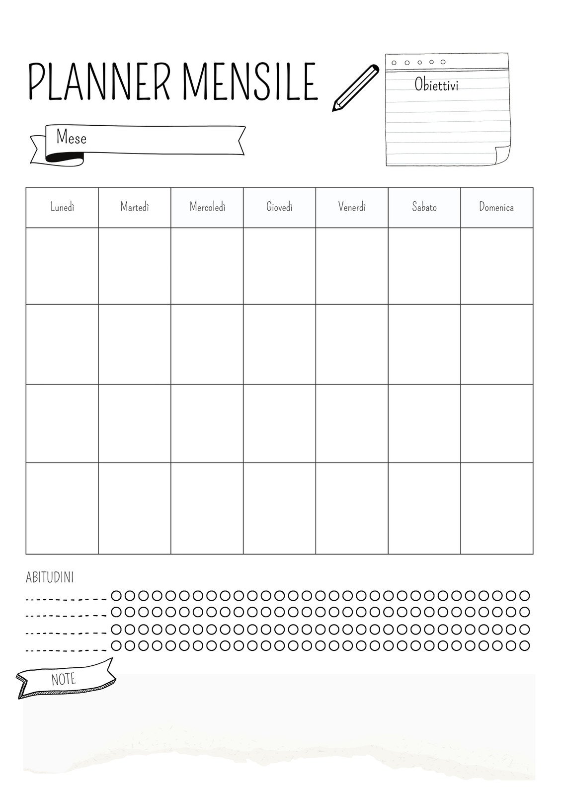 Bianco e nero Minimalista Planner Mensile