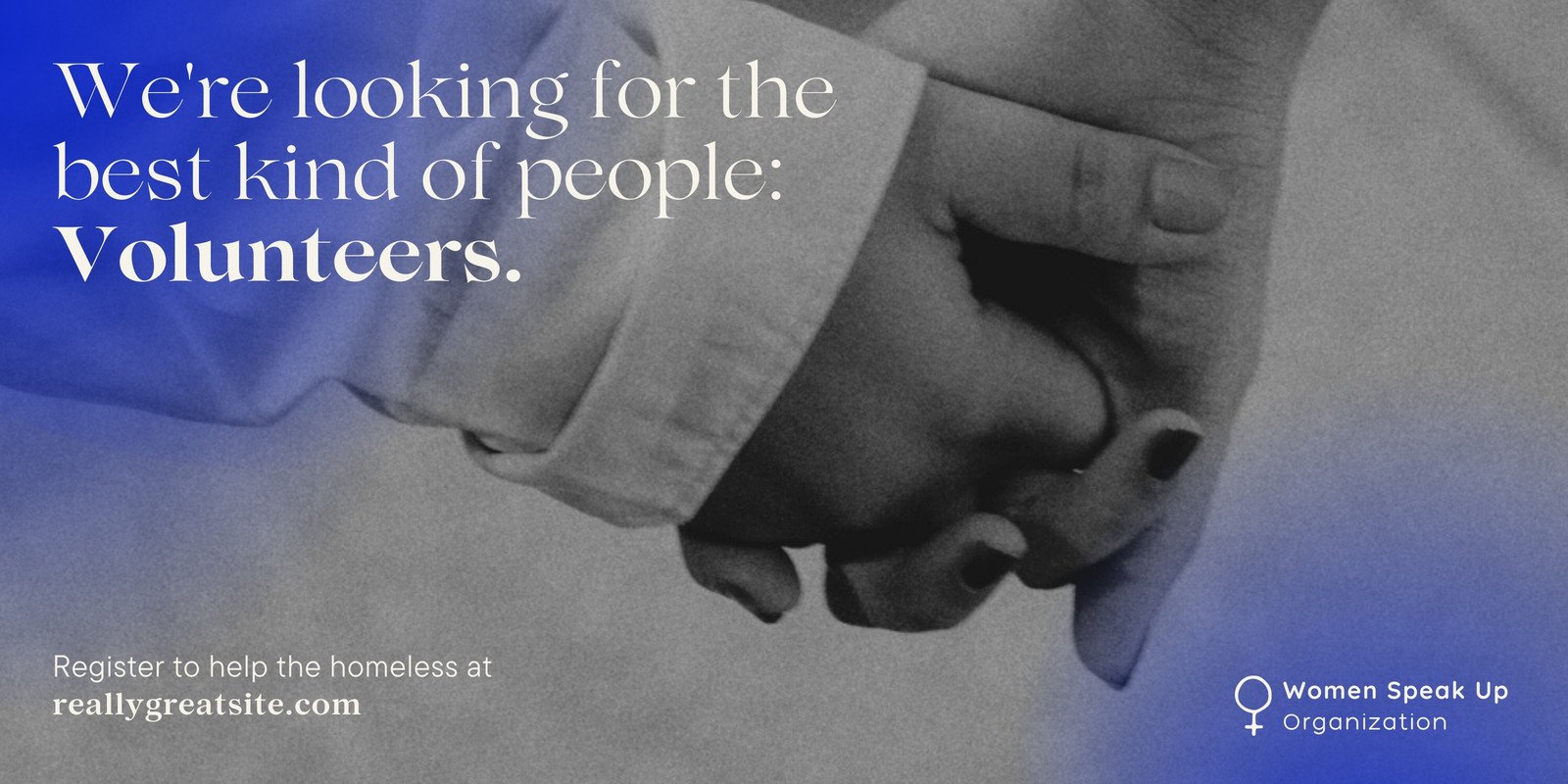 Bright Blue White Gradient Gain Volunteers/ Raise Funds Banner