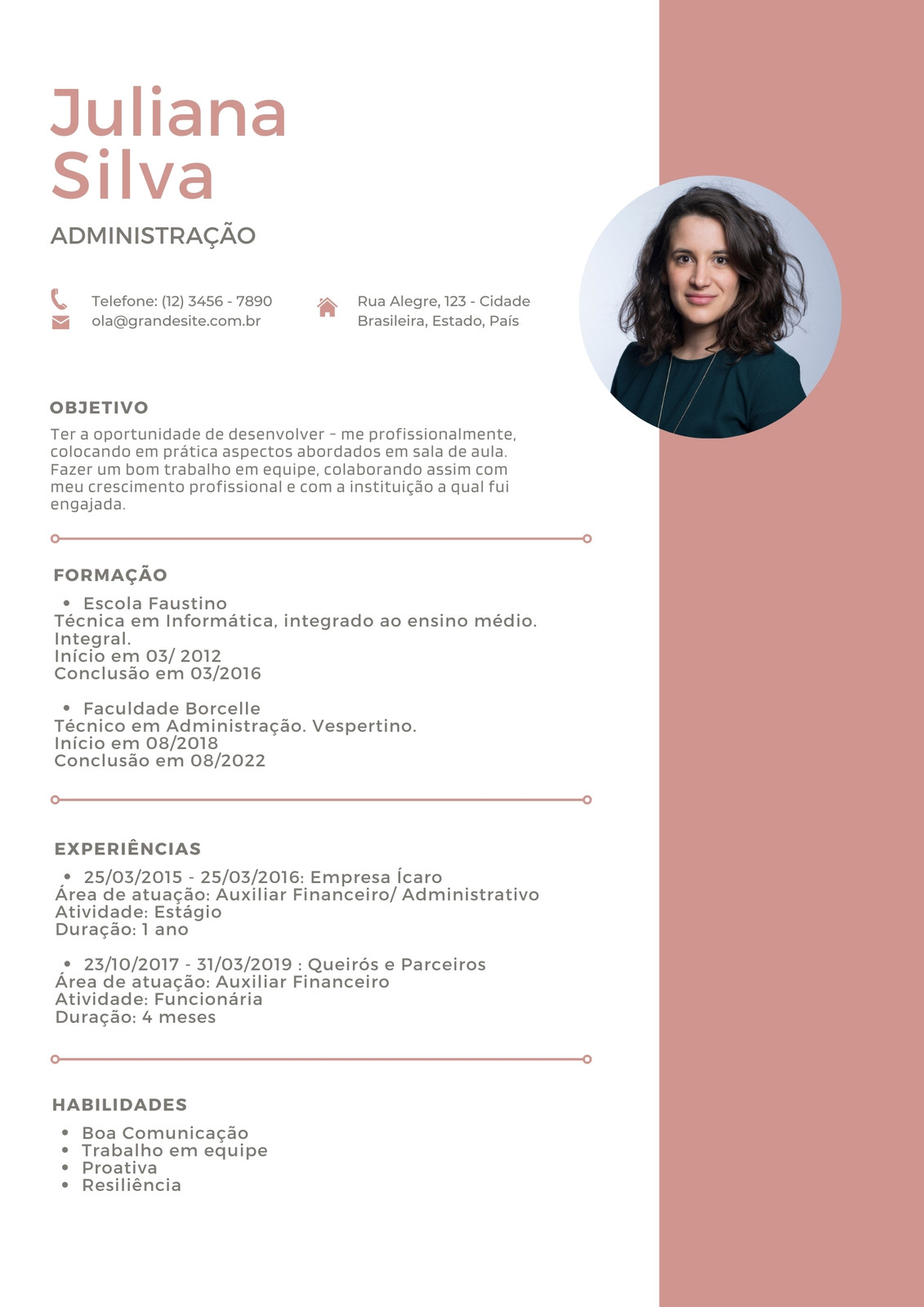 Currículo administração mulher