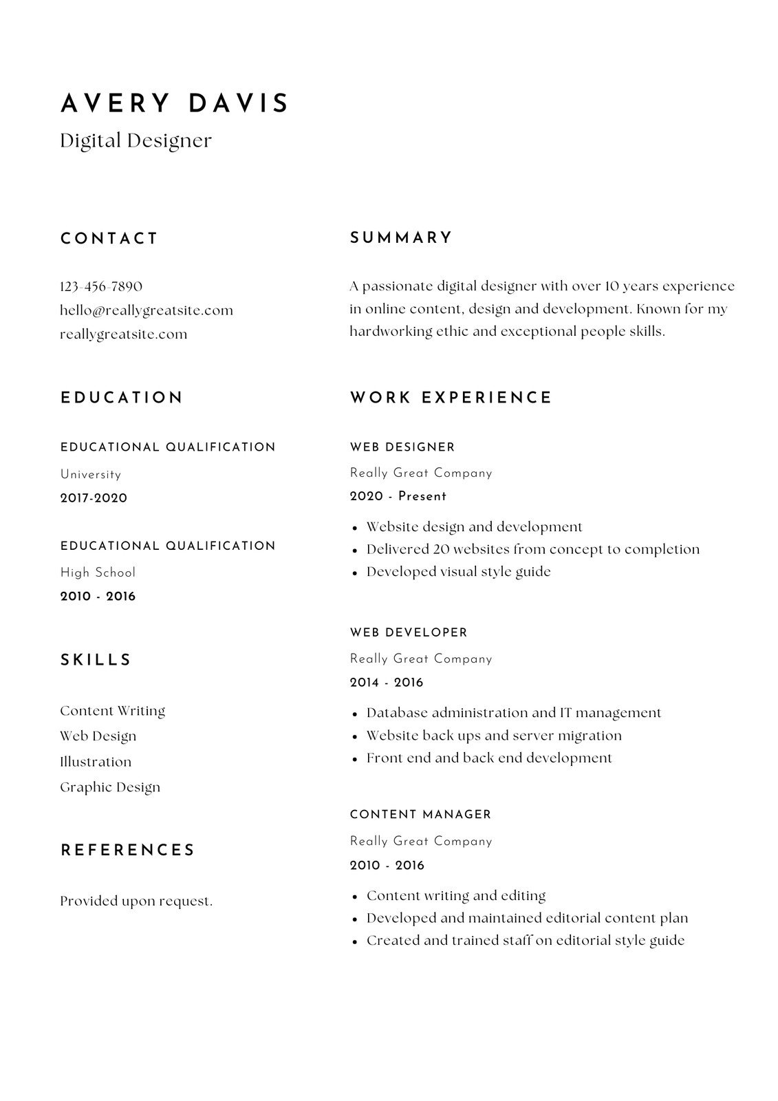Black and White Minimalist Simple Design Freelancer Resume