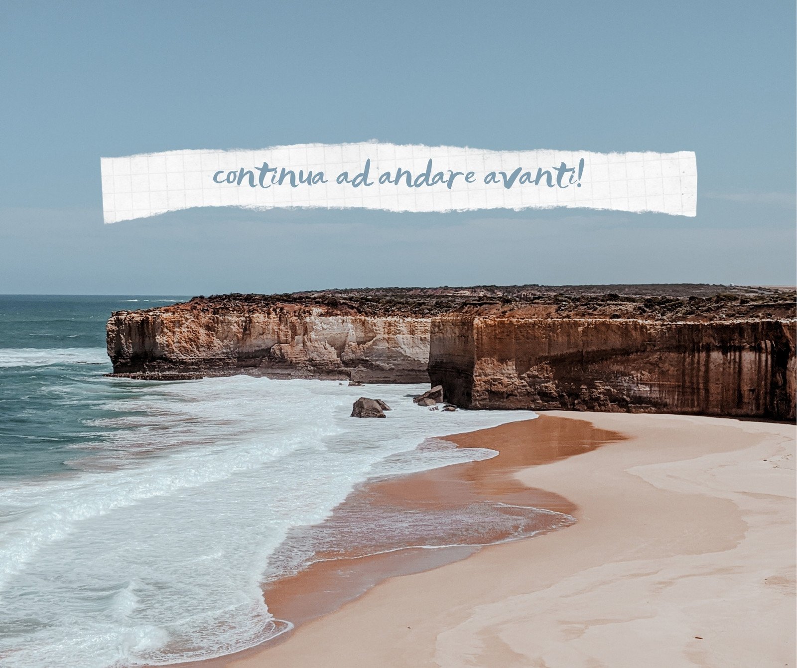 Azzurro Marrone Bianco Buongiorno Mattutino Motivazionale Facebook Post Continua ad andare avanti