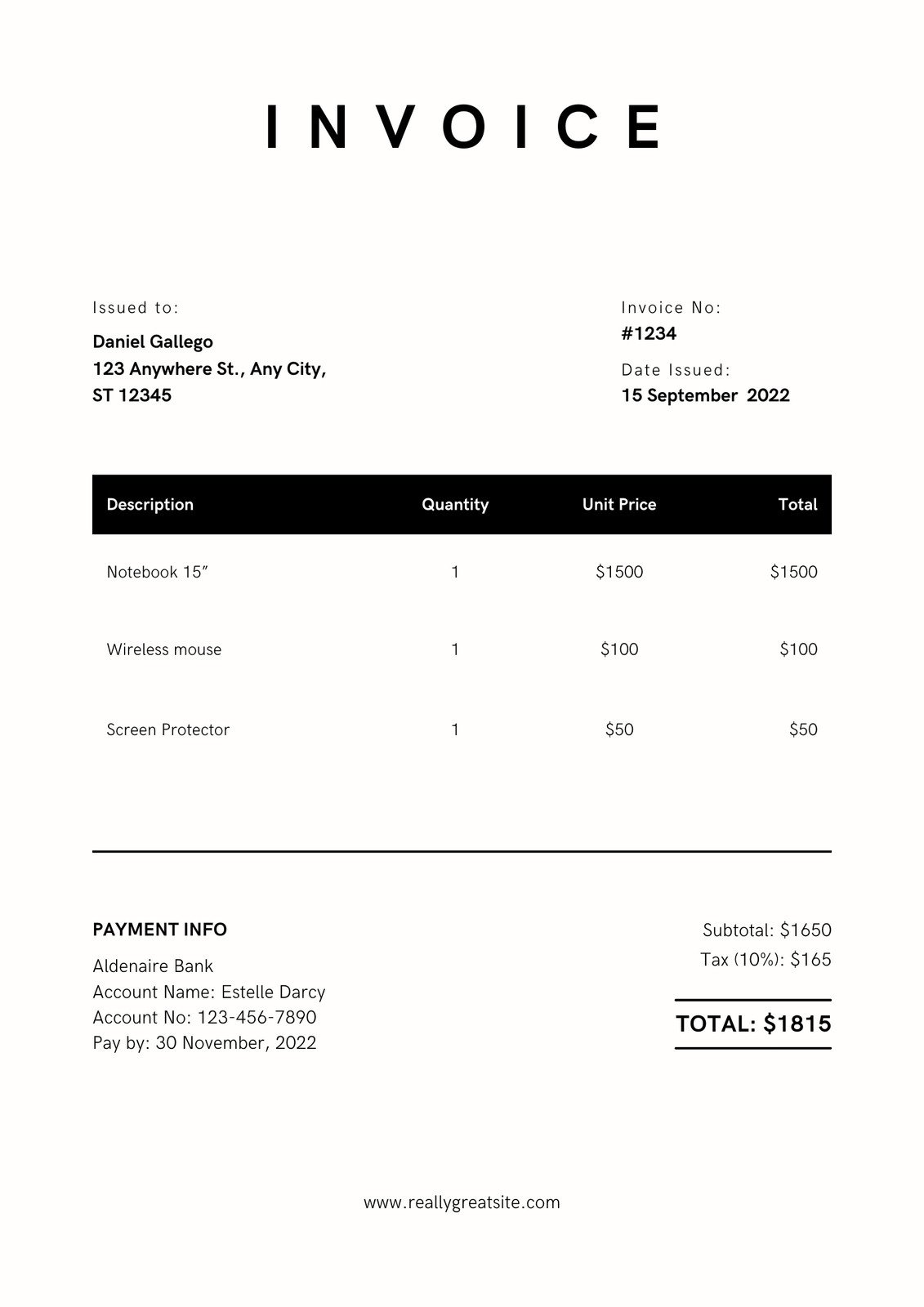 Black And White Simple Business Invoice