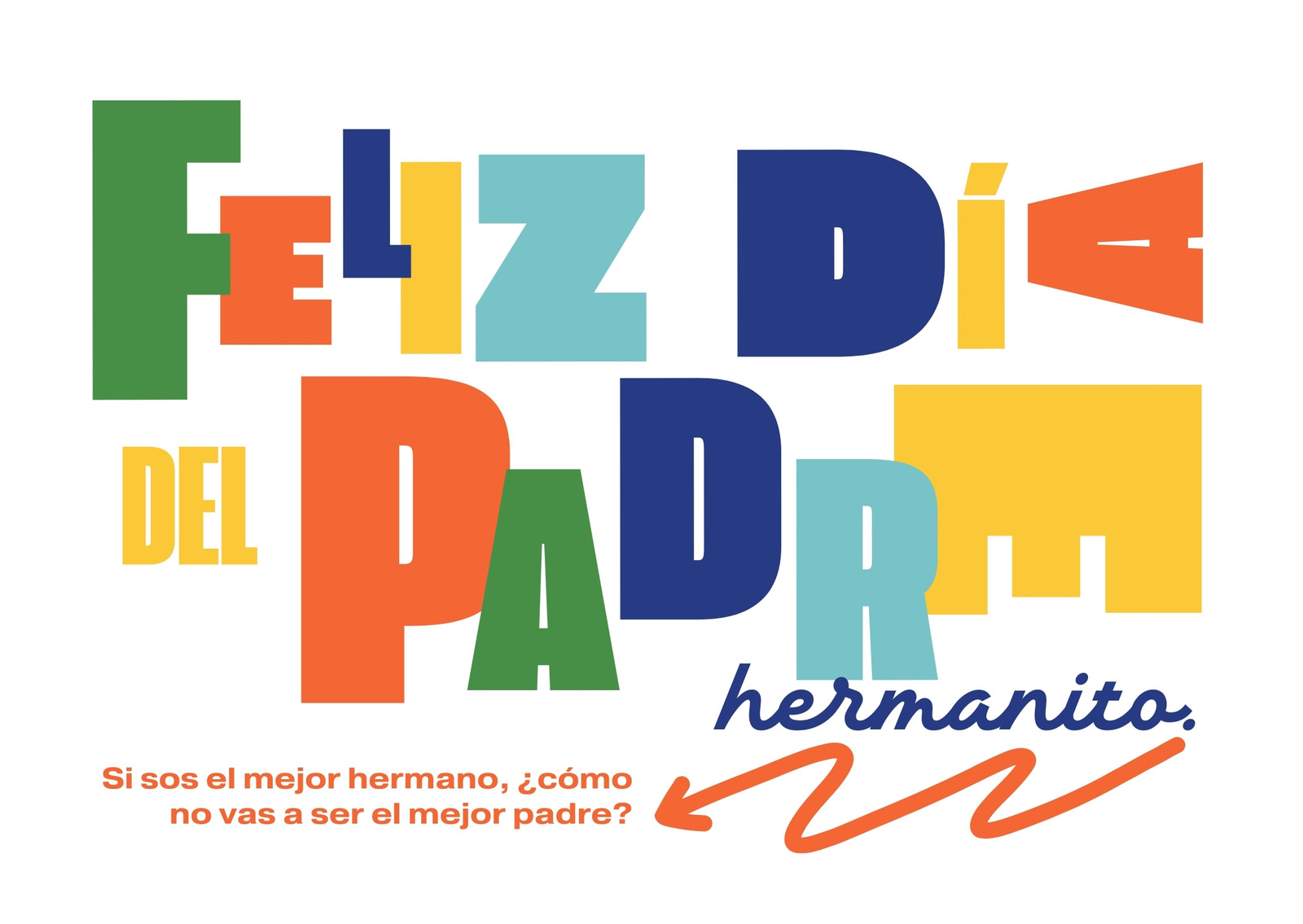 Tarjeta horizontal de saludo del Día del Padre blanca y verde tipográfica colorida