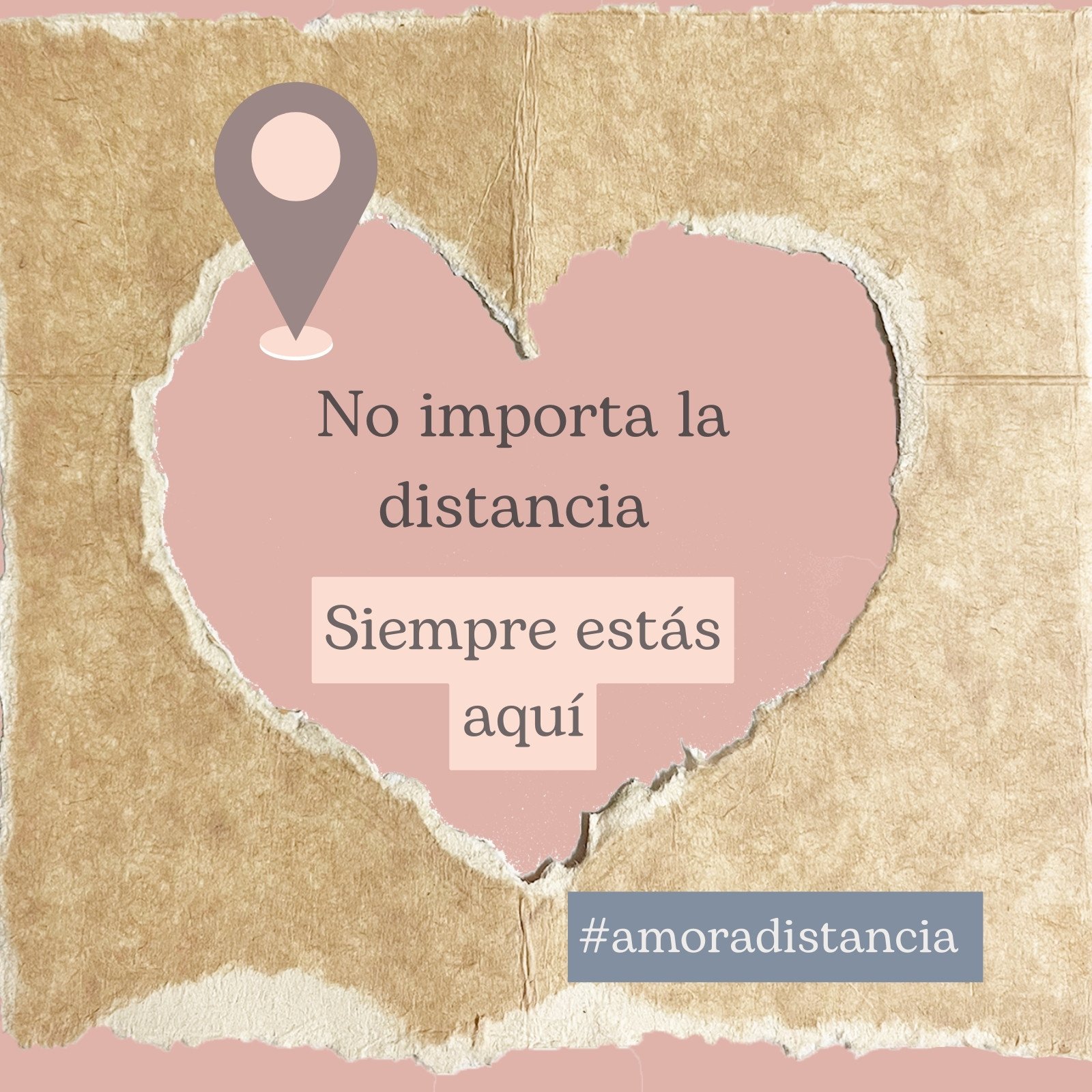 frase redes sociales amor a distancia papel rasgado rosa y gris
