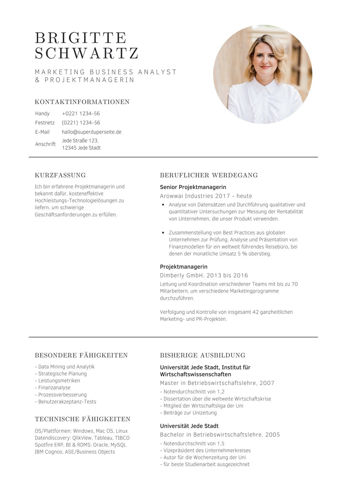 Schwarz Weiß Minimalistisch Professionell Lebenslauf A4