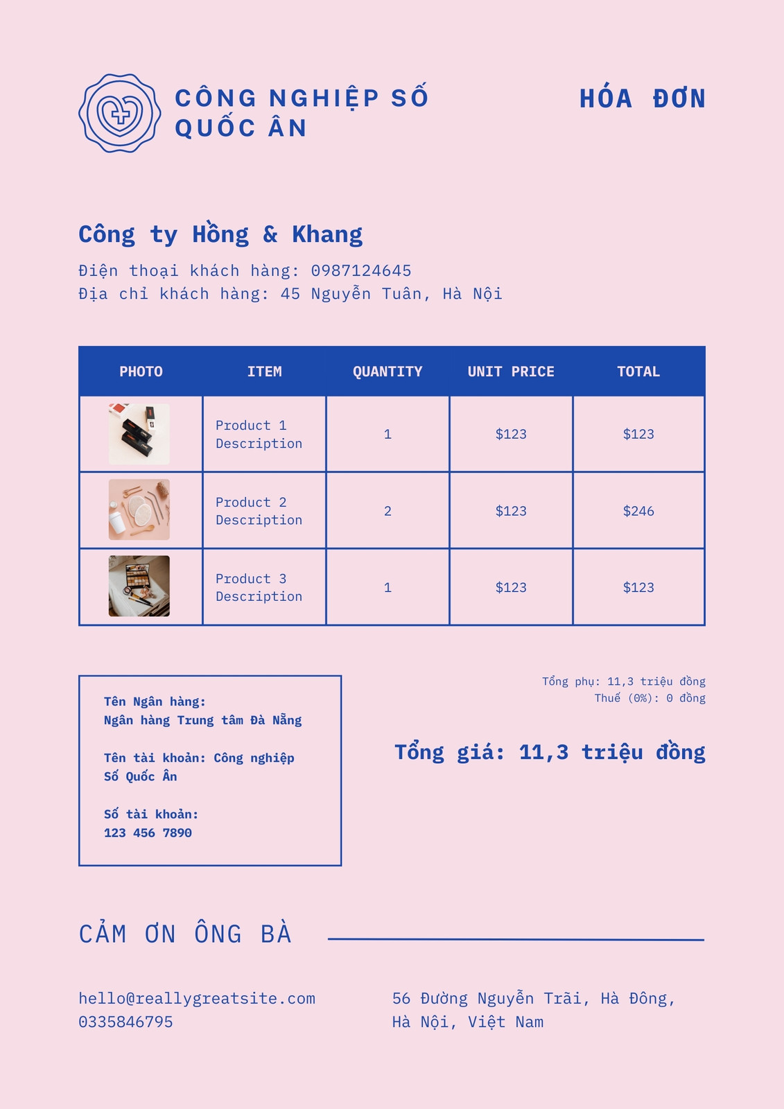 Hoá đơn Kinh doanh Chung chung Hồng và Xanh dương Đơn sắc