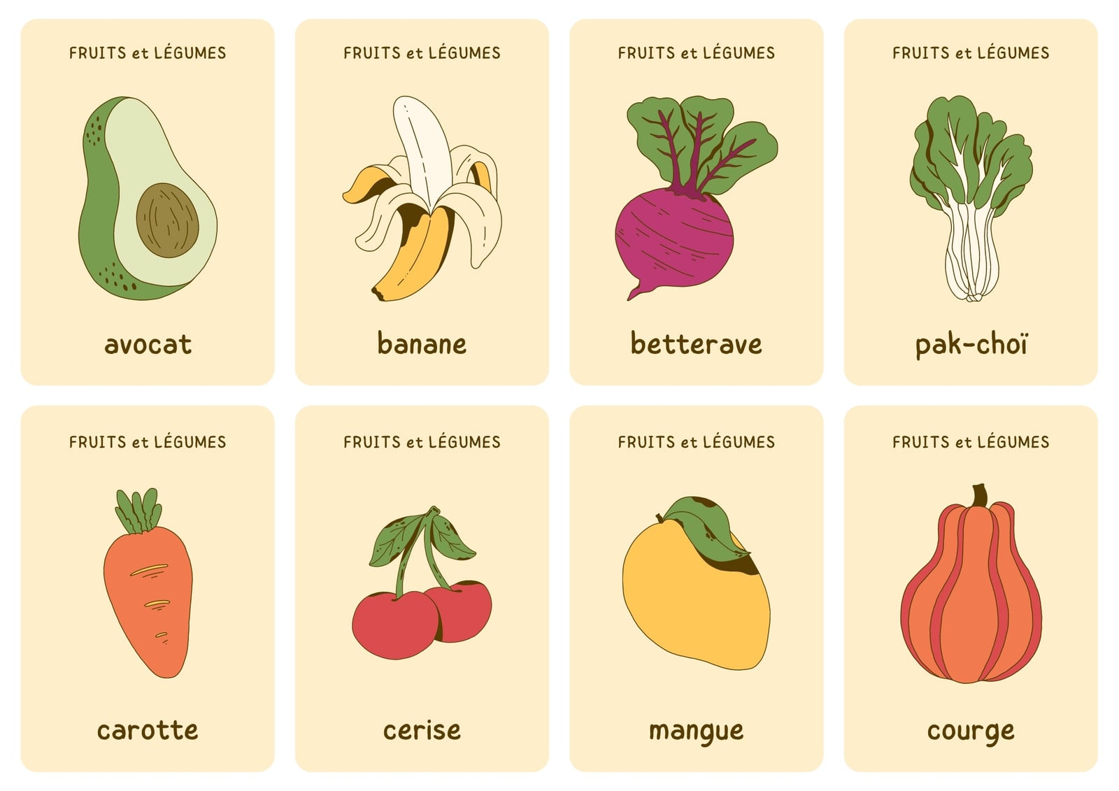 Fiches mémo Beige d'Illustrations sur la Nourriture