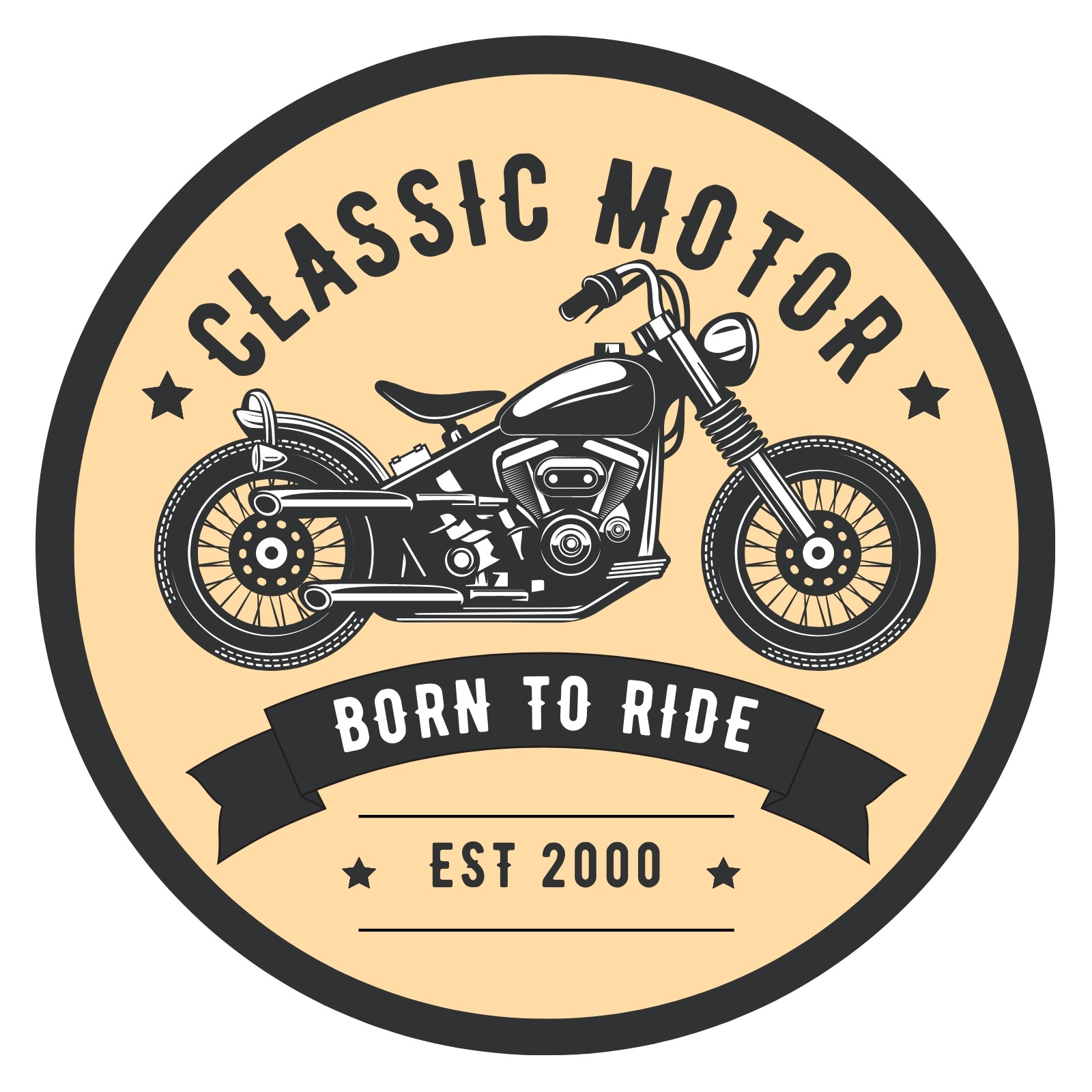 Orange Black Simple Illustrated Classic Motorcycle Circle Sticker
